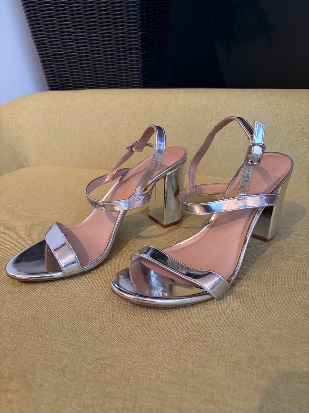 bp Metallic Silver Block Heel Sandals
